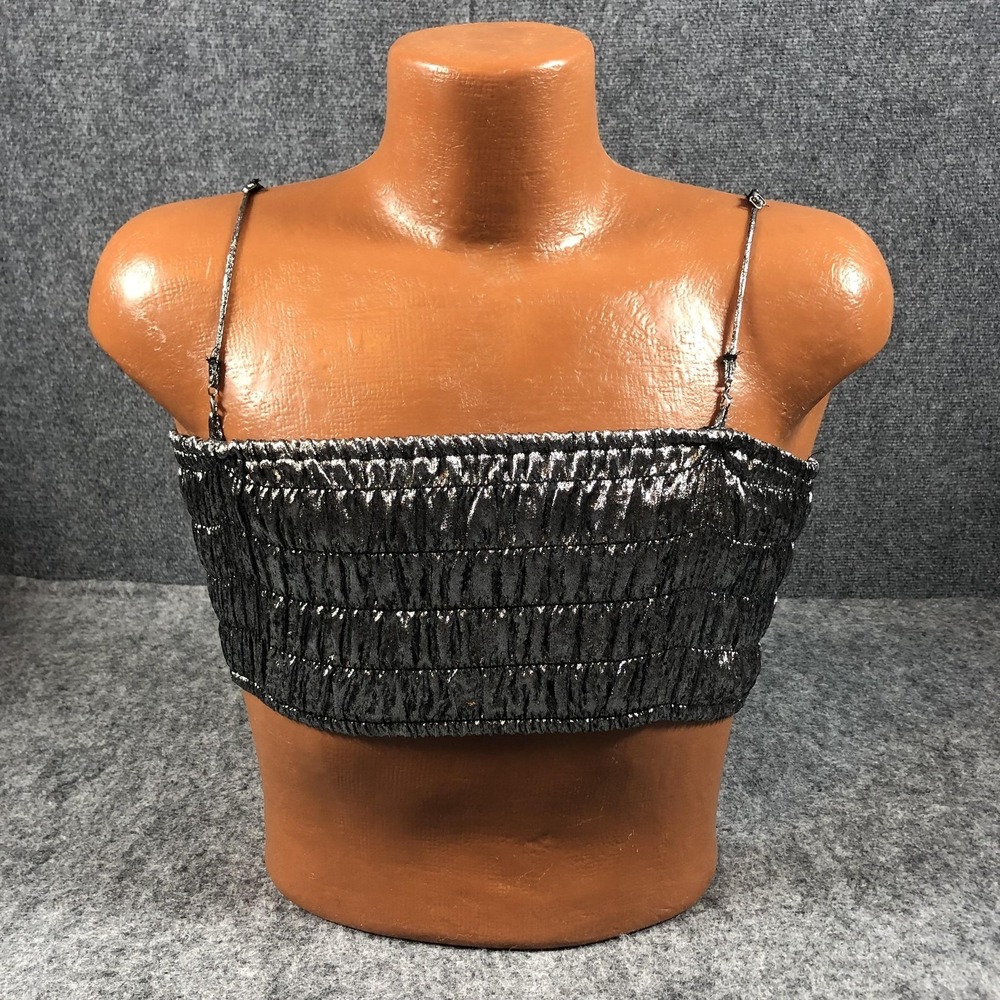 Future Collective Alani Noelle Tank Top Womens‎ Small Silver Metallic Smocked